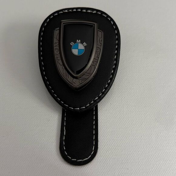 BMW Sunglass Holder for Car with Logo Black PU Leather NWT - Picture 1 of 10